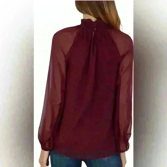 NWT Joie burgundy smocked blouse - Picture 2 of 8